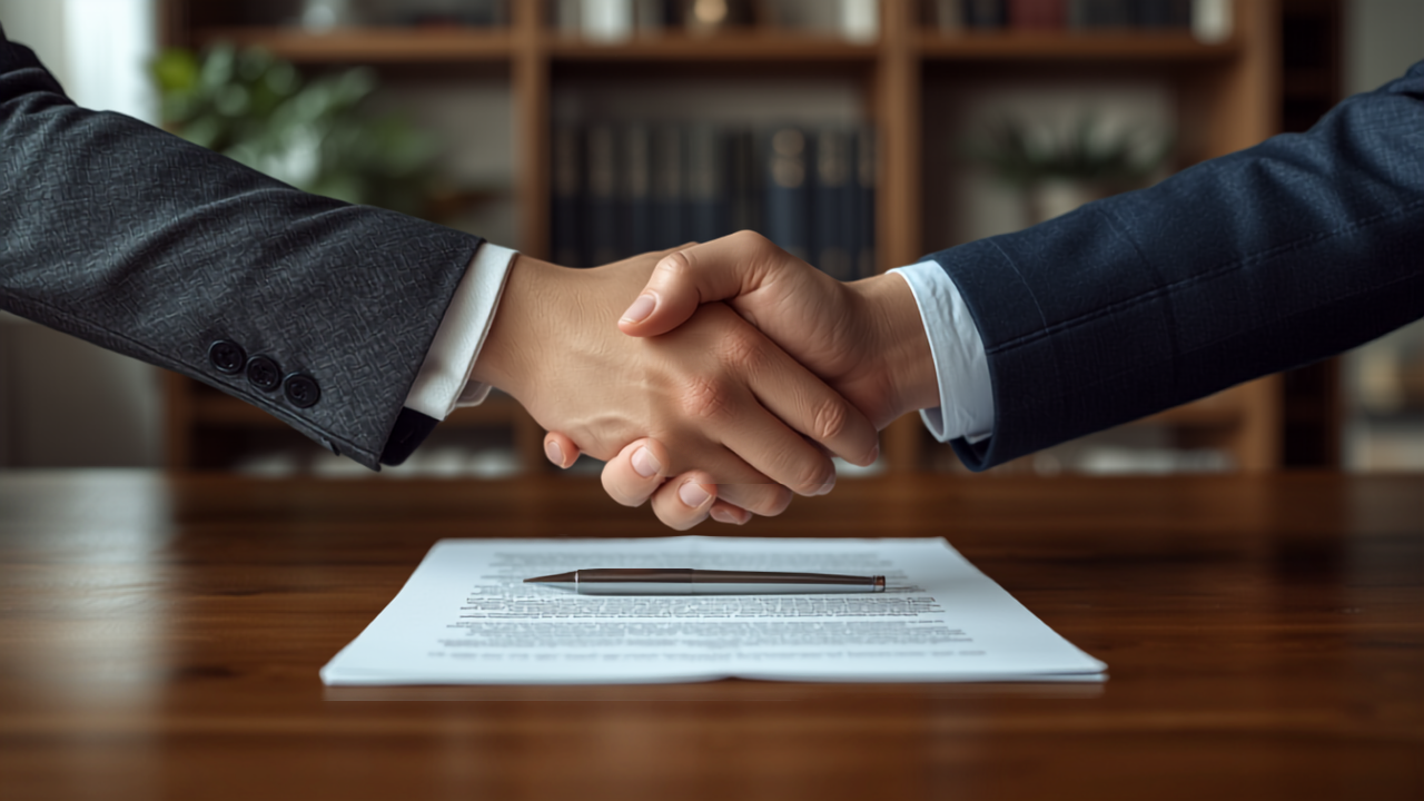 Apretón de manos sobre un contrato — cambio de administrador de fincas